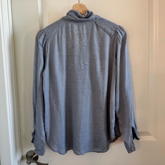 LOFT Tie-neck Chambray Blouse - Picture 3 of 4